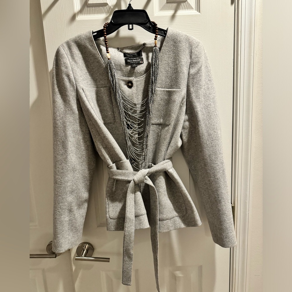 J Crew Tie-waist lady jacket in Italian knit wool
